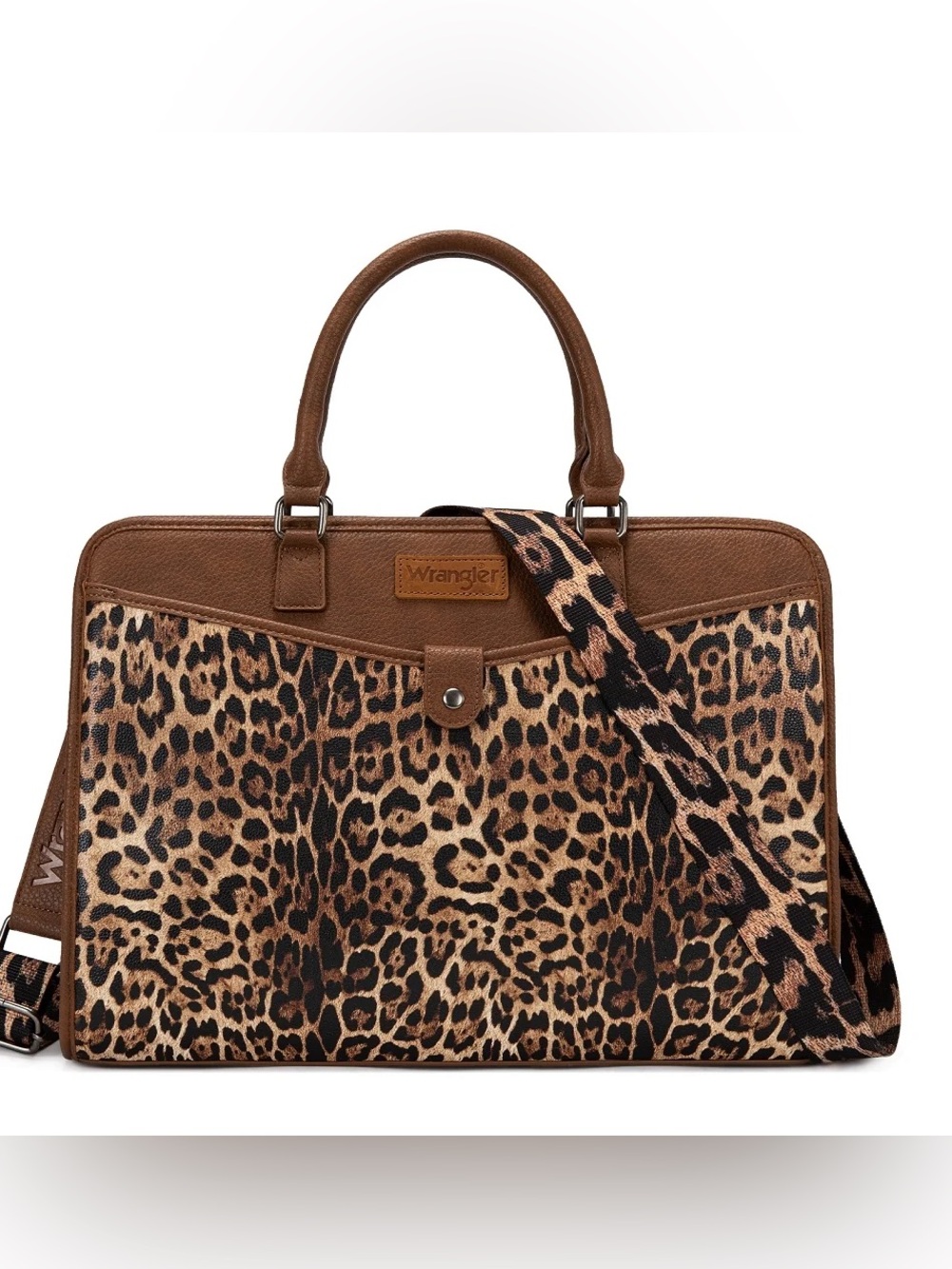 Wrangler Pebbled Faux Leather Laptop Brief Bag Leopard